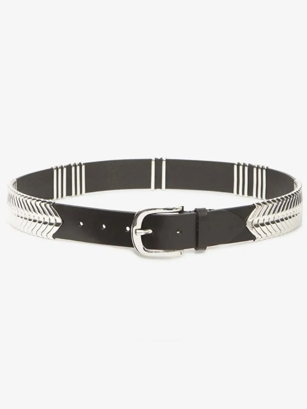 Isabel Marant Black Leather Belt with Silver Chevron Accents